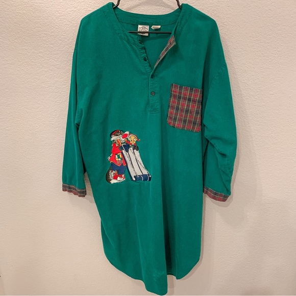 Vtg 1993 Looney Tunes Green Flannel Plaid Sleep Pajama Night Shirt Oversized M - Picture 13 of 13